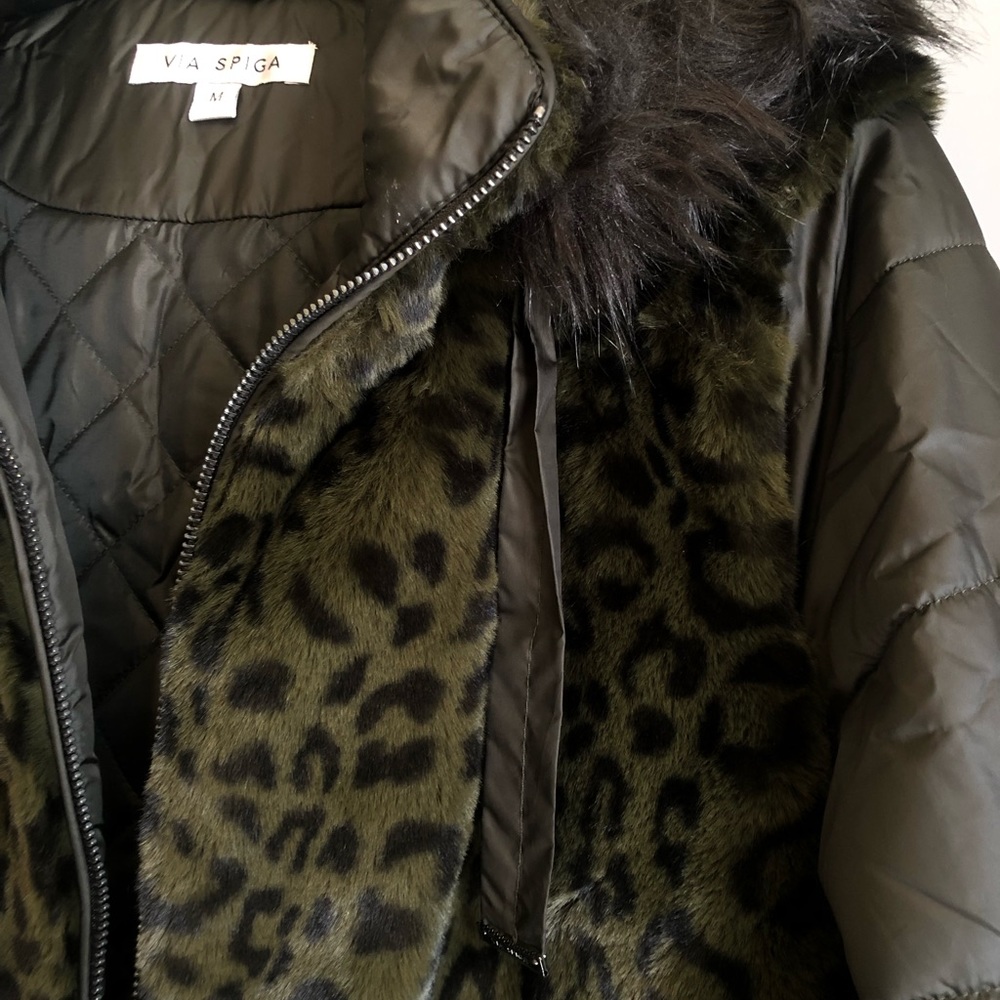 Via Spiga Womens Green Winter Faux Fur Hooded Coat Outerwear M - Picture 13 of 14